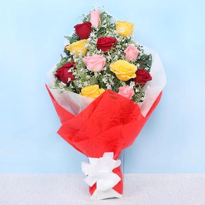 Bazillion Love Bouquet Flower Type: Mixed Roses , No. of Stems: 12 ,Flowers Contains: 4 Red Roses , 4 Pink Roses , 4 Yellow.