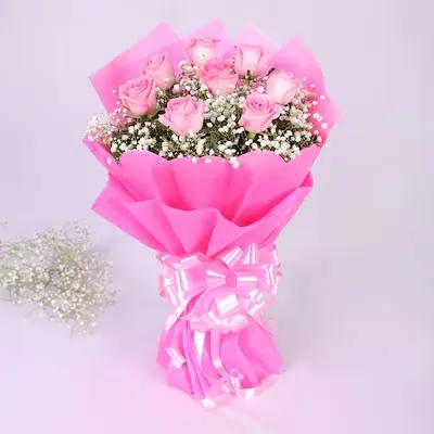 Exotic Pink Roses Flower Type: Pink Roses , No. of Stems: 8 , Fillers: Green Seasonal Fillers.


