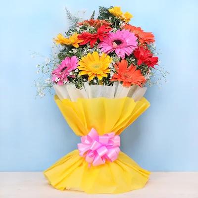 Miniscule Bunch Of Love
 Flower Type: Mixed Gerberas , No. of Stems: 10 , Flowers Contains: 2 Red Gerberas + 3 Yellow Gerberas + 3 Orange Gerberas + 2 Pink Gerberas.


