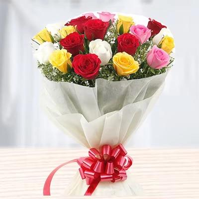 Modern Romance Mixed Roses,10 Flowers - 3 Red Roses , 2 White Roses , 3 Pink Roses , 2 Yellow Roses.